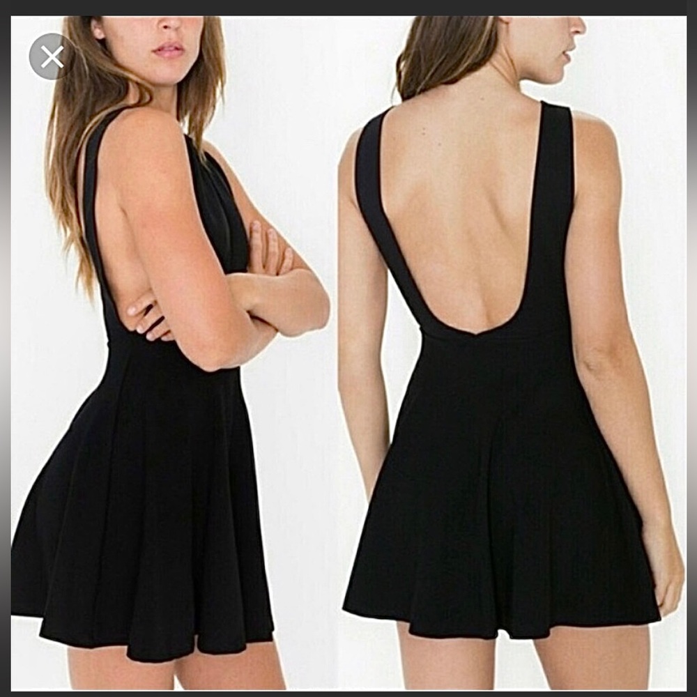 American apparel ponte black mini skater dress/ crew neck low back sleeveless